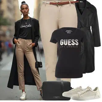 Outfit sa Crna/Siva/Tamnosiva Trenč Kaput/Midi Kaput/Baloner/Kišni Kaput/Dugi Kaput/Kabanica i Funkcionalni Kaput Noisy may "Jarní outfit"