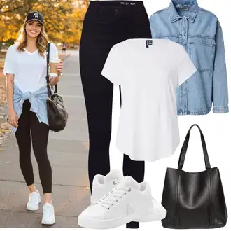 Koncert Outfit s Černá/Hnědá/Bílá Taška Přes Rameno/Shopper taška/Sportovní Taška Přes Rameno/Taška Na Rameno/Velká taška/Obchodní Taška/Taška/Kancelářská Taška Only, Černá/Tmavě modrá Motorkářské Džíny/High Waist Džínové Kalhoty/Push up Džín/Kožená bunda/Kožené Boty/Termální Džíny/Zimní bunda Noisy may, Bílá/Krémová/Šedá Tričko/Jednoduchý top/Mužské běžecké boty/Neformální tričko/Fancy tričko/Funkční tričko/Tričko s krátkým rukávem/Sportovní tričko/Zavinovací Tričko VERO MODA, Bílá/Červená/Krémová Kožené tenisky/Úzká teniska/Plyšová Pantofle/Teniska teddy/Zimní tenisky/Nízká Teniska Lascana "Jarní outfit"Look: Bar, Škola, Koncert, Galavečer, Elektro, 18. narozeniny, Den na pláži, Výročí, Valentýn, Svatba