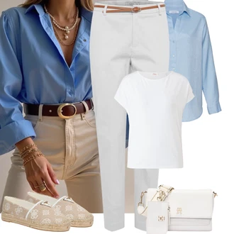 Široki kroj Outfit sa Svjetloplava Bluza Veći Broj Lascana "Jarní outfit"