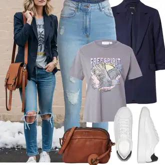 Outfit sa Krem/Crna/Bijela Tanka Tenisica/Niska Tenisica/Kožna Tenisica/Tenisice s patentnim zatvaračem sa strane/Tenisica s platformom Only "Jarní outfit"