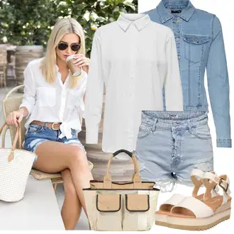 Léto Outfit s Světle modrá/Bílá Džíny s Dírou/Vintage džíny/Kožené bundy/Džíny s Rozparkem/Navlékací džíny/Džíny Culottes Only "Jarní outfit"