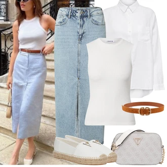Outfit s Bílá/Krémová Halenka se Stojatým Límcem/Oversize Muselínová Blůza/Žehlení odolná blůza/Businessová Halenka/Oversize Halenka/Halenka s Dlouhým Rukávem/Blůza s knoflíčkem/Slip-on Halenka/Halenkové Body/Lněná Halenka Only "Jarní outfit"