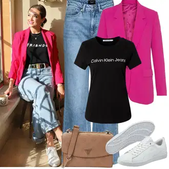 Zvonové kalhoty Outfit s Světle modrá/Modrá Džíny High Waist Džínové Kalhoty/Džíny Culottes/Džín s Širokou Nohavicí/Džíny Volného Střihu/Džíny s Rozparkem/Zvonové Džíny/Vintage Džíny/Baggy Džíny/Pánské tričko VERO MODA "Jarní outfit"