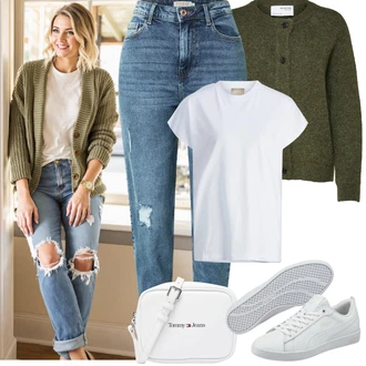 Comfort Outfit s Šedá/Krémová/Bílá Úzká Teniska/Kožené Tenisky/Nízká Teniska Puma "Jarní outfit"