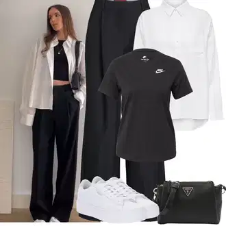 Koncert Outfit s Černá jjxx, Oranžová/Černá/Bílá Pánská taška/Pásková taška/Klasická Taška Přes Rameno/Dopisová peněženka/Malá Taška/Brašna/Sportovní Taška Přes Rameno Guess, Bílá/Krémová Halenka se Stojatým Límcem/Oversize Muselínová Blůza/Žehlení odolná blůza/Businessová Halenka/Oversize Halenka/Halenka s Dlouhým Rukávem/Blůza s knoflíčkem/Slip-on Halenka/Halenkové Body/Lněná Halenka Only, Černá/Šedá/Tmavě šedá Funkční tričko/Tréninkové tričko Nike Sportswear, Bílá Nízká Teniska/Teniska s dírkovaným vzorem/Úzká teniska/Teniska na platformě Puma "Jarní outfit"Look: Bar, Koncert, Firemní večírek, Škola, Festival, Malle, Galavečer, Křest, Chatky, Biřmování, Svátek cukru, Párty, Matriční Úřad, Posvěcení mládeže, 40. narozeniny, Pohřeb, Svatba