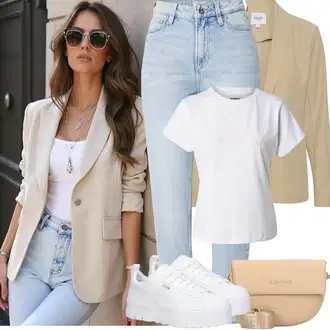Dlouhý střih Outfit s Béžová/Khaki SAINT TROPEZ "Jarní outfit"