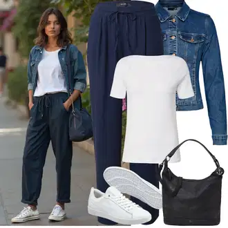 Outfit sa Plava/SvjetloPlava/TamnoPlava/Pastelne boje Kaput VERO MODA "Jarní outfit"