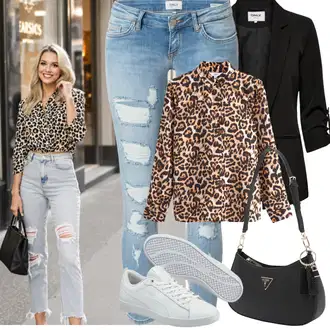 Léto Outfit s Světle modrá/Modrá Kožená bunda/Džíny s Rozparkem/Kotníková Bota/Push up Džín/Kožené bundy/Džíny s Dírou/Džíny s Nízkým Sedem Only "Jarní outfit"