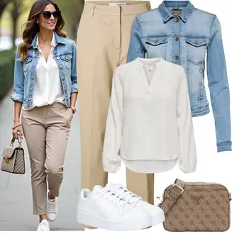Outfit sa Smeđa/Bež/Kaki/Siva Torba Za Preko Ramena/Torba za rame/Muška torba/Torba za pisma/Torbica/Torba preko ramena/Torba za nošenje/Pojasna torbica/Mala Torbica Guess "Jarní outfit"
