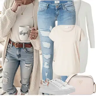 Léto Outfit s Světle modrá/Modrá Kožená bunda/Džíny s Rozparkem/Kotníková Bota/Push up Džín/Kožené bundy/Džíny s Dírou/Džíny s Nízkým Sedem Only "Jarní outfit"