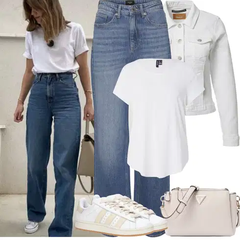 Kombinace Modrá/Světle Modrá Lacláč/Kalhoty se Štěrbinou/Boyfriend Kalhoty/Rovná Kalhoty/Kalhoty s dírou/Kalhoty s Vysokým Pasem/Kalhoty Bootcut/Široká Kalhoty VERO MODA