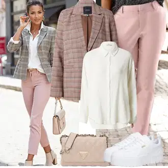 Outfit s Růžová/Béžová/Fialová/Hnědá 7/8 Kalhoty/Obleková Kalhoty/Navlékací Kalhoty/Úzká Kalhoty/Kalhoty se Štěrbinou/Chinos/3/4 Kalhoty/Bengaline Kalhoty/Kalhoty s nášivkou uprostřed/Capri Kalhoty Lascana "Jarní outfit"