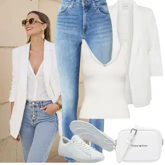 Outfit sa Krem/Bijela Kaput/Pletivo Veći Broj/Tunika Pieces "Jarní outfit"