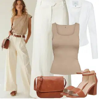 Outfit sa Bijela/Krem Kaput/Majica I Top Veći Broj/Bluza Veći Broj/Bluza i Tunika/Pletivo Veći Broj Ichi "Jarní outfit"
