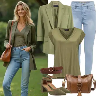 Outfit s Tmavě zelená/Khaki Top Pánské boty/Top Na Party/Halenka Bez Rukávů/Tričko s grafikou Pieces "Jarní outfit"