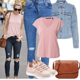 Široki kroj Outfit sa Pink Majica I Top Veći Broj/Bluza Veći Broj/Tunika VERO MODA "Jarní outfit"