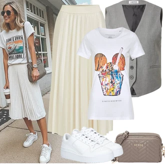 Rave Outfit s Bílá Nízká Teniska/Úzká Teniska/Kožené Tenisky/Teniska na platformě Adidas Originals "Jarní outfit"Look: Bar, Koncert, Rave, Škola, Svatba