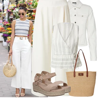 Outfity pro jaro Ležérní s Hnědá/Béžová Sandál Dianette/Římská sandála/Sandál S T Páskem/Rybářská sandála/Sandál se suchým zipem About You "Jarní outfit"Look: Ležérní, Klasické, Kovbojka, Duckfeet, Premium, Chytrý příležitostný, Western