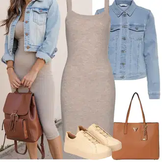 Outfit s Hnědá/Šedá/Béžová/Fialová Žerzejové Šaty/Šaty Bez Rukávů/Přiléhavé Šaty/Šaty S Rovným Střihem/Dlouhé pletené šaty Lascana "Jarní outfit"