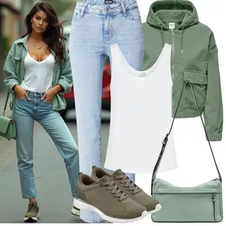 Outfit s Tmavě zelená Sport Běžecká bota/Běžecká bota/Bota na fitness/Tréninková bota/Gymnastická bota/Přibližovací bota Lascana "Jarní outfit"