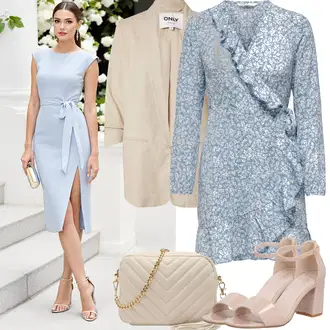 Narozeniny Outfit s Světle modrá/Modrá/Šedá Košilové šaty/Šaty S Potiskem/Šaty Niki/Šaty s dlouhým rukávem/Halenkové Šaty/Zavinovací Šaty Only "Jarní outfit"Look: 60. narozeniny, Chatky, Den matek, Zvláštní příležitosti, Narozeniny