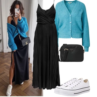 Výstřih kolem krku Outfit s Černá/Šedá Maxi Šaty/Plisované Šaty/Dlouhé saténové šaty/Šaty Na Ramínko/Dlouhé Letní Šaty Only "Jarní outfit"