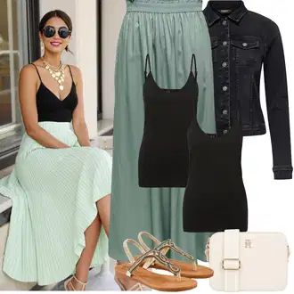 Festival Outfit sa Svjetlozelena/Zeleno/Tirkizna Hlača Velika Veličina/Haljina Veći Broj Only, Smeđa/Bijela/Bež/Crvena Pletena Sandala/Sandala Udobna/Sandala sa šljokicama/Ljetna Cipela/Sandala s T Remenom Lascana "Jarní outfit"Look: Brvnare, Posebne prigode, dan na plaži, Majčin dan, Koncer, Festival, Malle, 30. rođendan