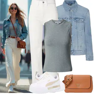 s gumbom Outfit sa Svjetloplava/Plava Kratka Traper Jakna VERO MODA "Jarní outfit"