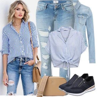 Prugasto Outfit sa Svjetloplava/Plava/Tamnoplava/Ljubičaste boje Bluza i Tunika/Bluza Veći Broj Only "Jarní outfit"