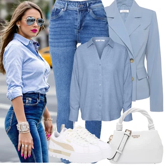 Outfit s Šedá/Bílá/Béžová Nízká Teniska/Teniska na platformě Puma "Jarní outfit"