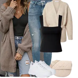 Četvrtasti izrez Outfit sa Crna/Smeđa Majica I Top Veći Broj/Žensko donje rublje i kupaći kostimi/Bluza Veći Broj Edited "Jarní outfit"