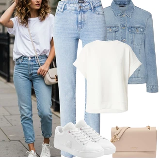 Outfit s Bílá/Krémová Mikina s kapucí Fleecová Mikina/Kožená bunda/Sportovní mikina Rich & Royal "Jarní outfit"