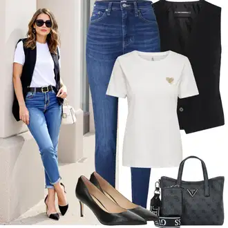 Dlouhý střih Outfit s Modrá/Tmavě modrá Džínové Legíny/Jeggings/Skinny Kalhoty Tommy Jeans "Jarní outfit"