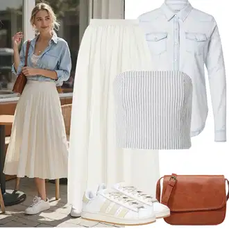 Outfit s Krémová/Bílá/Khaki Sukně Pro Matriku/Slavnostní Maxi Sukně/Sukně Pro Svatebního Hosta/Maxi Sukně/Dlouhá Sukně/Vintage Sukně maxi/Svatební Sukně nocturne "Jarní outfit"