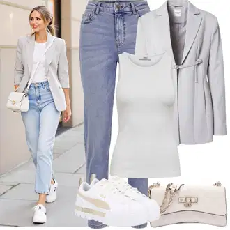 Outfit s Šedá/Bílá/Béžová Nízká Teniska/Teniska na platformě Puma "Jarní outfit"