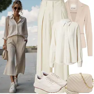 Outfit sa Bijela/Bež/Kaki/Zlatni Mala Torbica/Pojasna torbica/Torbica/Torba preko ramena/Torba za rame/Torbica za telefon/Torbica/Torba Za Preko Ramena About You "Jarní outfit"