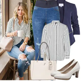Léto Outfit s Modrá/Tmavě modrá Push up Džín/Džíny s Dírou/High Waist Džínové Kalhoty/Kožené bundy/Kožená bunda/Navlékací džíny Freequent "Jarní outfit"
