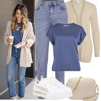 Outfit sa Siva/Bež/Bijela Niska Tenisica/Tenisica s platformom Puma "Jarní outfit"