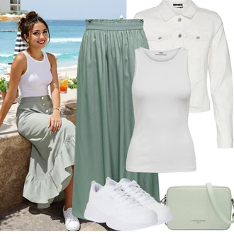Majka mladenke Outfit sa Svjetlozelena/Zeleno/Tirkizna Hlača Velika Veličina/Haljina Veći Broj Only "Jarní outfit"