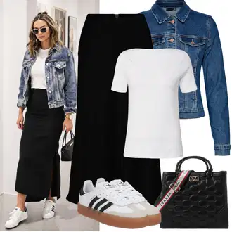 Outfit sa Siva/Bijela/Crna/Krem/Bež Tanka Tenisica/Vintage Tenisica/Niska Tenisica/Tenisica s platformom/Kožna Tenisica/Skate cipela Adidas Originals "Jarní outfit"