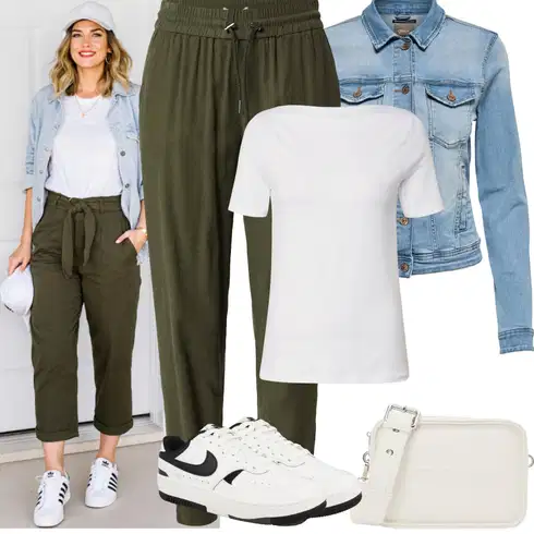 Kombinace Khaki/Tmavě zelená Navlékací Kalhoty/Mrkvová Kalhoty/Jogger Kalhoty/Tradiční Kalhoty/Široká Kalhoty Baggy Kalhoty/Harémová Kalhoty/Mušelínové kalhoty/Ležérní Kalhoty/Paperbag Kalhoty Only kombinovat s Světle modrá/Modrá Bunda Krátké Džínové Bundičky/Vintage Bund/Džínové Bund Only