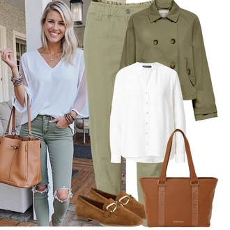 Outfit sa Tamnozelena/Kaki Hlača Velika Veličina koroshi "Jarní outfit"