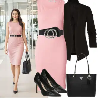 Outfit sa Pink haljina uz Tijelo/Duga pletena haljina/Uska Haljina/Haljina Ravnog Kroja/Haljina za ured/Midi Haljina/Pamučna haljina/Haljina Bez Rukava B.young "Jarní outfit"