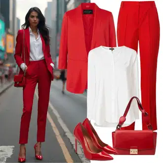 Outfit s Černá/Červená/Hnědá Kalhoty s nášivkou uprostřed/Kalhoty se Štěrbinou/Obleková Kalhoty/Business Kalhoty Tommy Hilfiger "Jarní outfit"