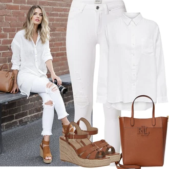 Outfit s Bílá/Krémová Halenka se Stojatým Límcem/Oversize Muselínová Blůza/Žehlení odolná blůza/Businessová Halenka/Oversize Halenka/Halenka s Dlouhým Rukávem/Blůza s knoflíčkem/Slip-on Halenka/Halenkové Body/Lněná Halenka Only "Jarní outfit"