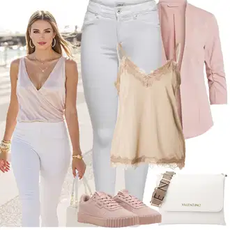 Dlouhý střih Outfit s Šedá/Bílá/Krémová/Stříbrný Džínové Legíny/Jeggings/Push up Kalhoty/Skinny Kalhoty/Tregíny next lvl "Jarní outfit"