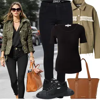 Outfit sa Crna/Ljubičasta Kožna Tenisica/Niska Tenisica/Skate cipela/Tanka Tenisica Puma "Jarní outfit"