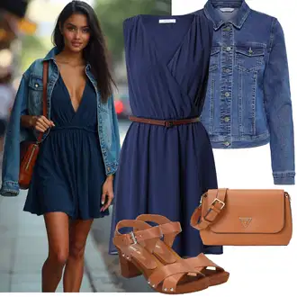 Outfit s Tmavě modrá Šaty Bez Rukávů/Šaty s Páskem/Šifonové Šaty/Letní Šaty/Ležérní Šaty About You "Jarní outfit"