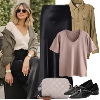 Dlouhý střih Outfit s Růžová/Fialová/Hnědá/Béžová Shopper/Women's Cosmetic Bags/Klasická Taška Přes Rameno/Taška pro diabetiky/Malá Taška/Taška na telefon Tamaris "Jarní outfit"
