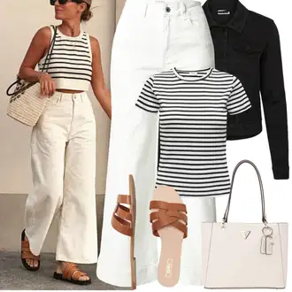 Outfit s Krémová/Bílá/Khaki Zvonová Kalhoty/Kalhoty s Vysokým Pasem/Kalhoty se Štěrbinou/Kalhoty Bootcut/Rozšířená Kalhoty/Twillová Kalhoty/3/4 Kalhoty/Culotte Kalhoty/Marlene Kalhoty/Široká Kalhoty about you x iconic by tatiana kucharova "Jarní outfit"